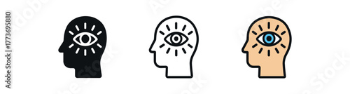 third eye open awareness icon on white background Black silhouette flat icon outline icon and colored icon style three minimal vector icon style