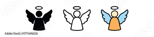 guardian angel wings icon on white background Black silhouette flat icon outline icon and colored icon style three minimal vector icon style