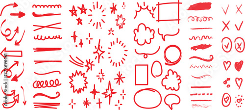 collection of pink hand drawn scribbles marks, doodle element vector illustration 