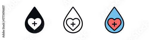 soul healing water drop icon on white background Black silhouette flat icon outline icon and colored icon style three minimal vector icon style