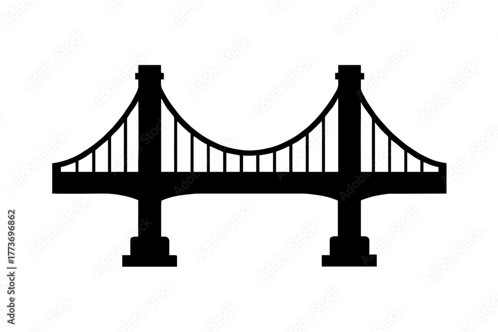 Obraz premium bridge flat black solid vector illustration isolated on white background