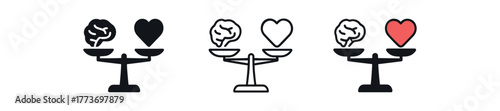 mind heart balance scale icon on white background Black silhouette flat icon outline icon and colored icon style three minimal vector icon style