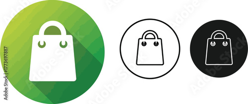 Three shopping bag icons with different styles and color backgrounds