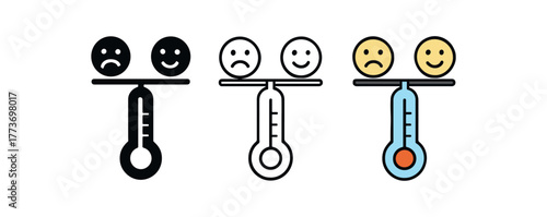 balanced emotions thermometer icon on white background Black silhouette flat icon outline icon and colored icon style three minimal vector icon style