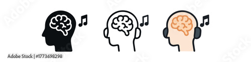 mindful listening to music icon on white background Black silhouette flat icon outline icon and colored icon style three minimal vector icon style
