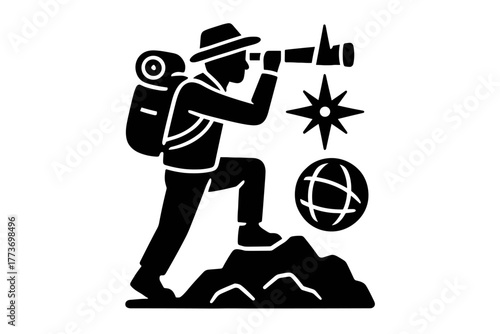 exploration flat black solid vector illustration isolated on white background