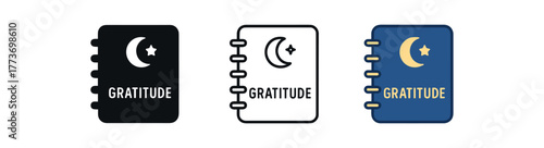 evening gratitude notebook icon on white background Black silhouette flat icon outline icon and colored icon style three minimal vector icon style