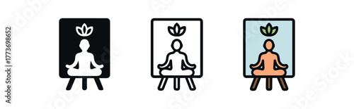 mindful art painting icon on white background Black silhouette flat icon outline icon and colored icon style three minimal vector icon style