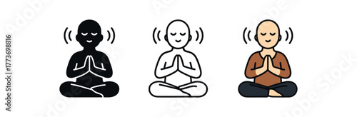 mindful silence meditation icon on white background Black silhouette flat icon outline icon and colored icon style three minimal vector icon style