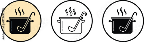 Stock pot vector icon set cooking soup kitchenware illustration