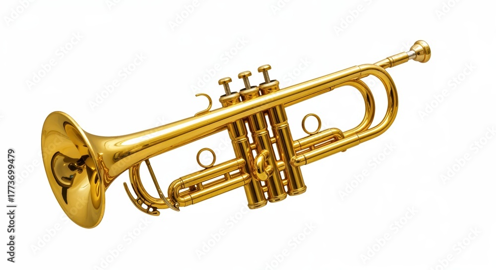Obraz premium Golden Trumpet: Capturing the intricate details of a brass trumpet, gleaming with a golden finish, symbol of music and artistry.