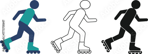 Three rollerblading figures in different styles on a white background