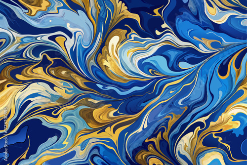 An exquisite fusion of deep blues and rich golds blending perfectly to create a regal and opulent artwork that commands attention and admiration.