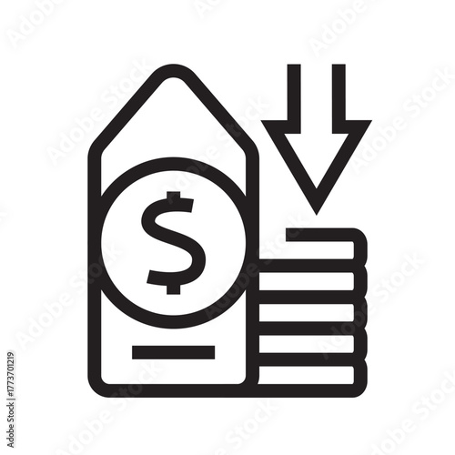 deflation black line icon for digital and print projects.