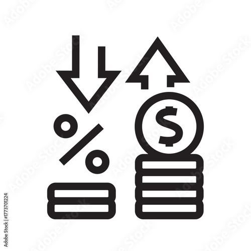 devaluation black line icon for digital and print projects.