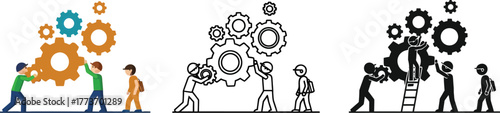 Teamwork collaboration concept with gears and people working