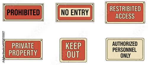 set of sticker for danger zone, keep ot, no entry and warning zone flat design	