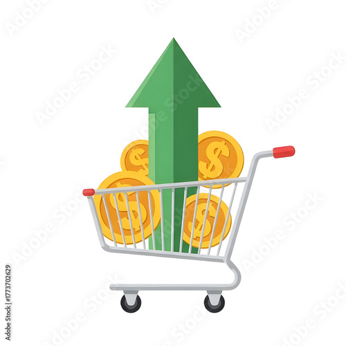 Shopping Cart with Money and Upward Arrow Economic Growth