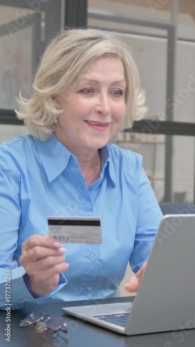 Vertical, Senior Old Woman Doing Online Payment at Work