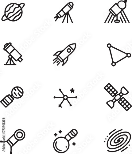 Space exploration and astronomical observation icons