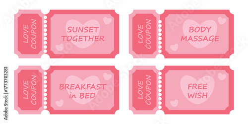 Set of love coupons for a romantic date and mood. Love coupons for a boyfriend or girlfriend