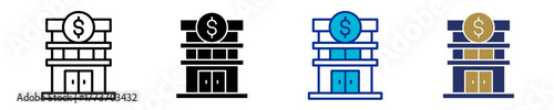 Bank Building  Icon Set Multiple Style Collection
