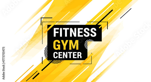 Fitness Gym Center Typography on Abstract Yellow and White Striped Background
