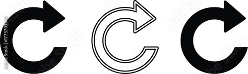 Three refresh icons in black and outline style on a white background