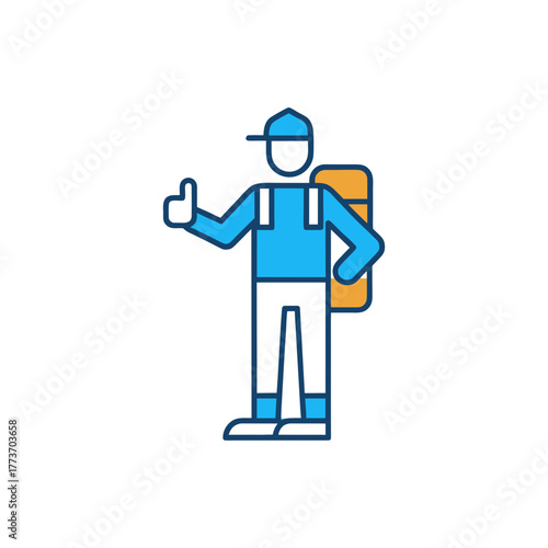 Traveler with backpack giving thumbs up and ready for adventure