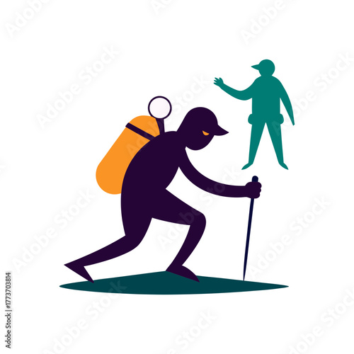 Silhouette hikers with backpacks and trekking poles on a dark background