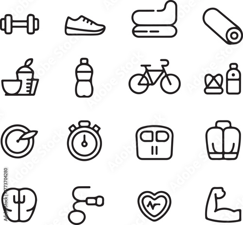 Fitness equipment icons dumbbell shoe