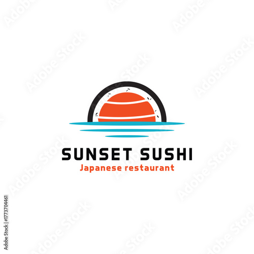 Sunset Sushi Logo Vector - Japanese Food Restaurant and Delivery Concept Design