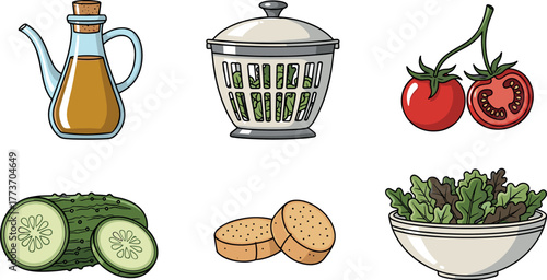 Salad Ingredients and Preparation Tools Icons