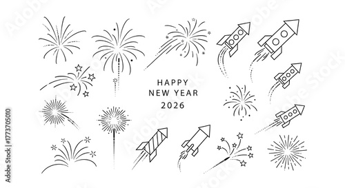 A new year celebration design with fireworks and rockets for happy new year two thousand twenty six