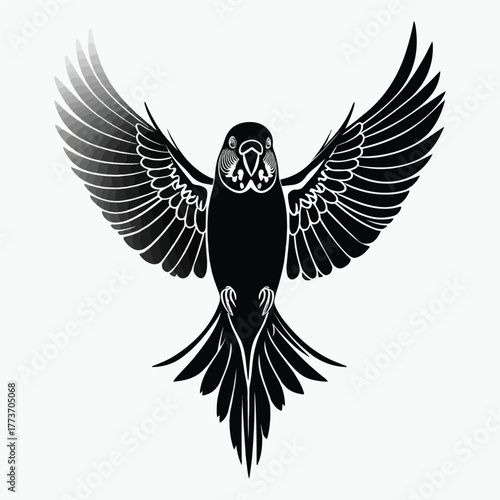 Budgerigar bird silhouette vector illustration on white background