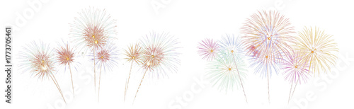 Colorful fireworks on transparent