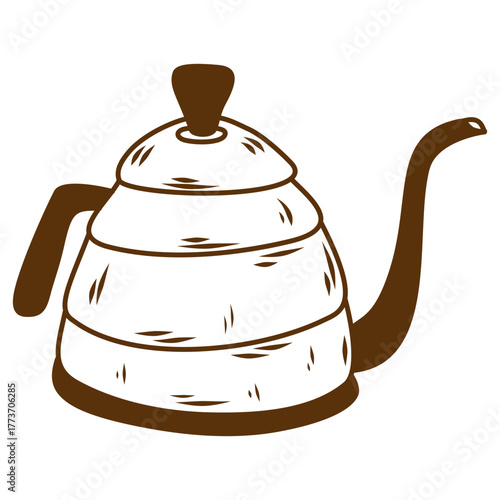 Gooseneck Coffee Kettle Line Illustration For Barista Brewing Process Art
