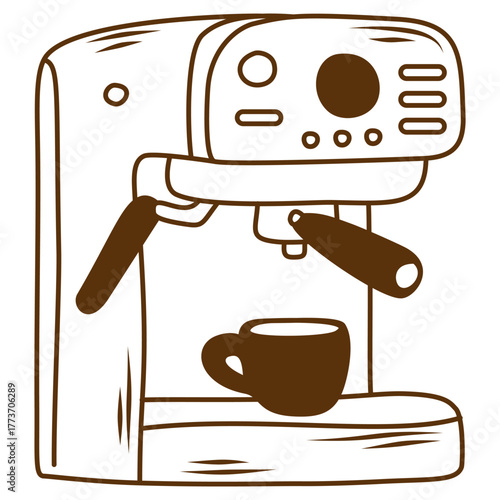 Coffee Machine Line Art Illustration For Cafe Menu Design With Espresso Cup
