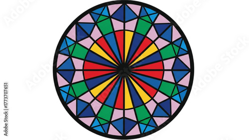 Colorful Rose Window Illustration for Design and Architectural Projects