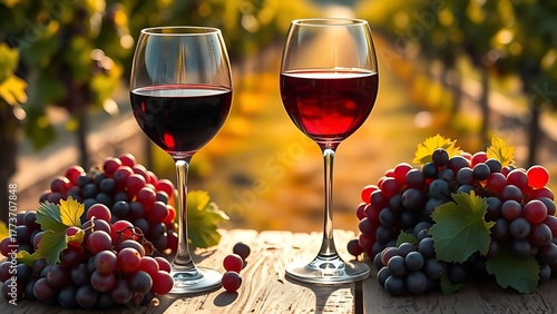 Wallpaper Mural chardonnay. Two wine glasses among ripe grapes on a rustic table, bathed in soft afternoon sunlight. bar promotions, beverage menus, designed for product packaging and bar promotions. Torontodigital.ca