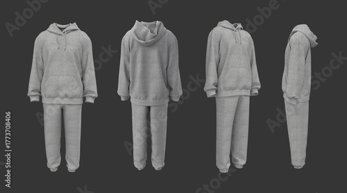 Oversized men’s hoodie and sweatpants set mockup. Unisex streetwear tracksuit, front and back view