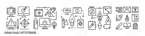 Creative graphic design digital art tool line icons