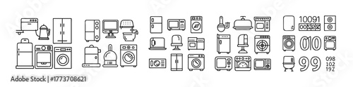 Minimalist outline set of home appliances and devices