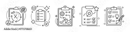 Project management and business strategy line icons