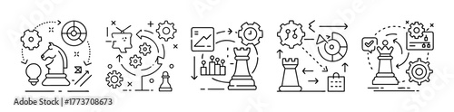 Strategic business planning process outline icons set vector