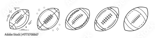 Set of five line icons for american football ball