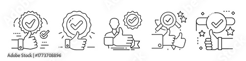 Quality assurance satisfaction guarantee line icons vector