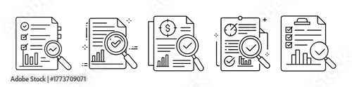 Document audit and financial review analysis outline icons