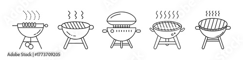 Barbecue grill outline icon set graphic element vector art