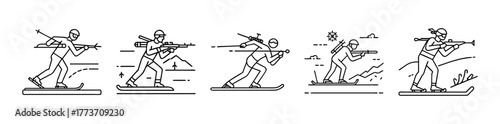 Biathlon sport line icons set vector illustration for web
